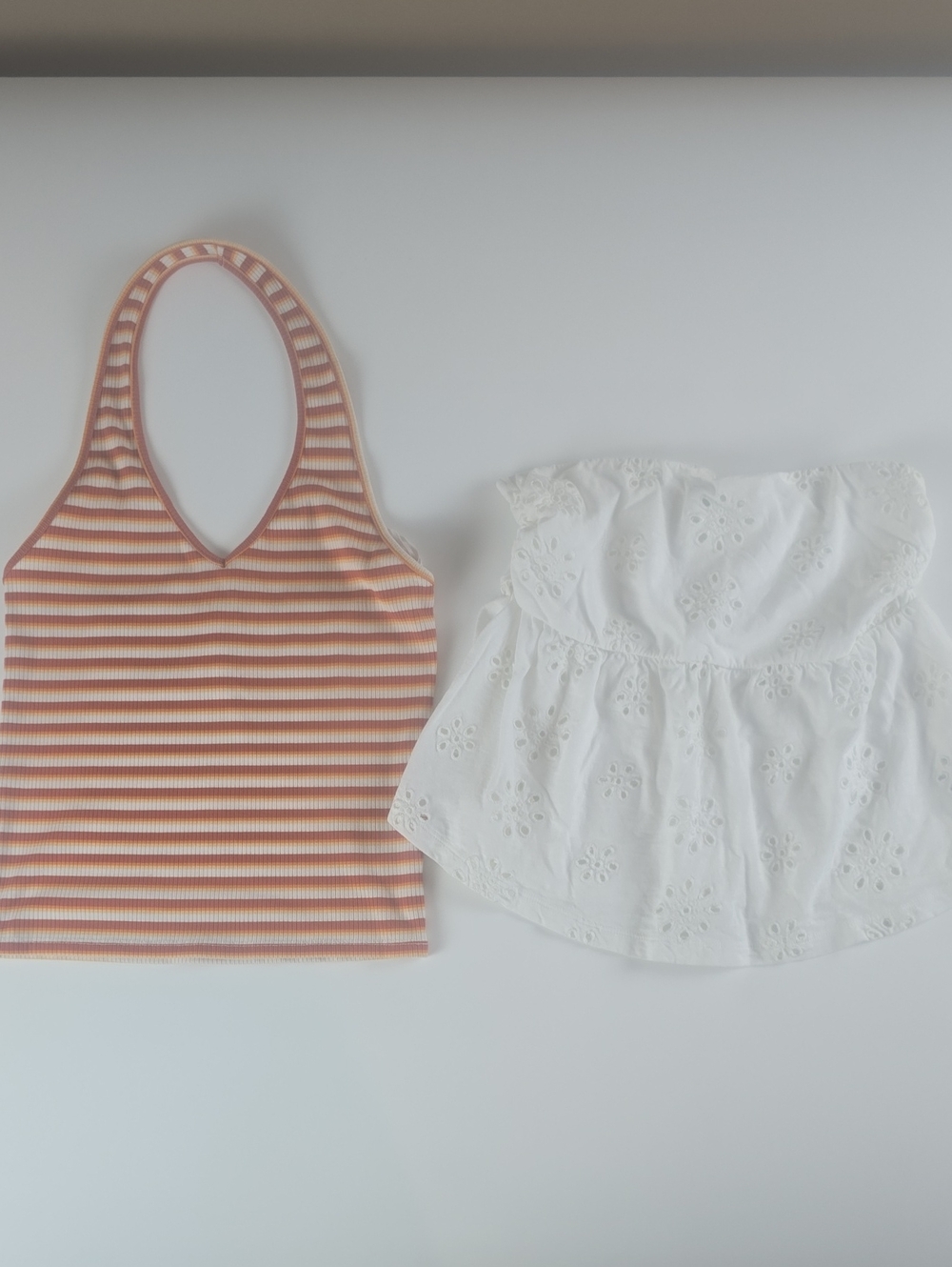 American Eagle Outfitters Peach & White Striped Ribbed Tank Top
